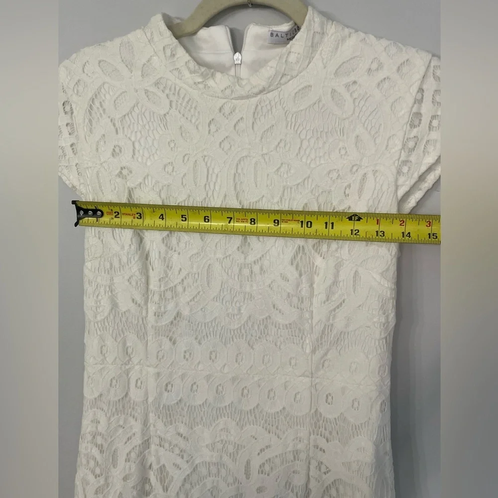 Baltic Born, Medium, funnel neck lined white lace overlay cap sleeve midi dress - Picture 6 of 10
